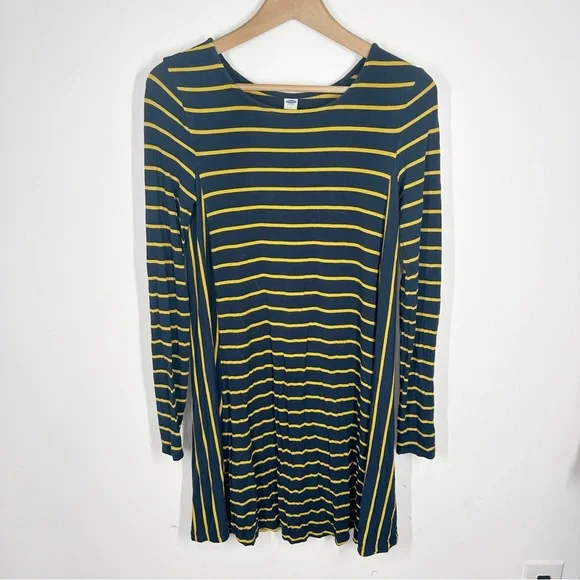 Old Navy | Dresses | Old Navy Navy Gold Striped Knit Swing Dress Small Long  Sleeves | Poshmark